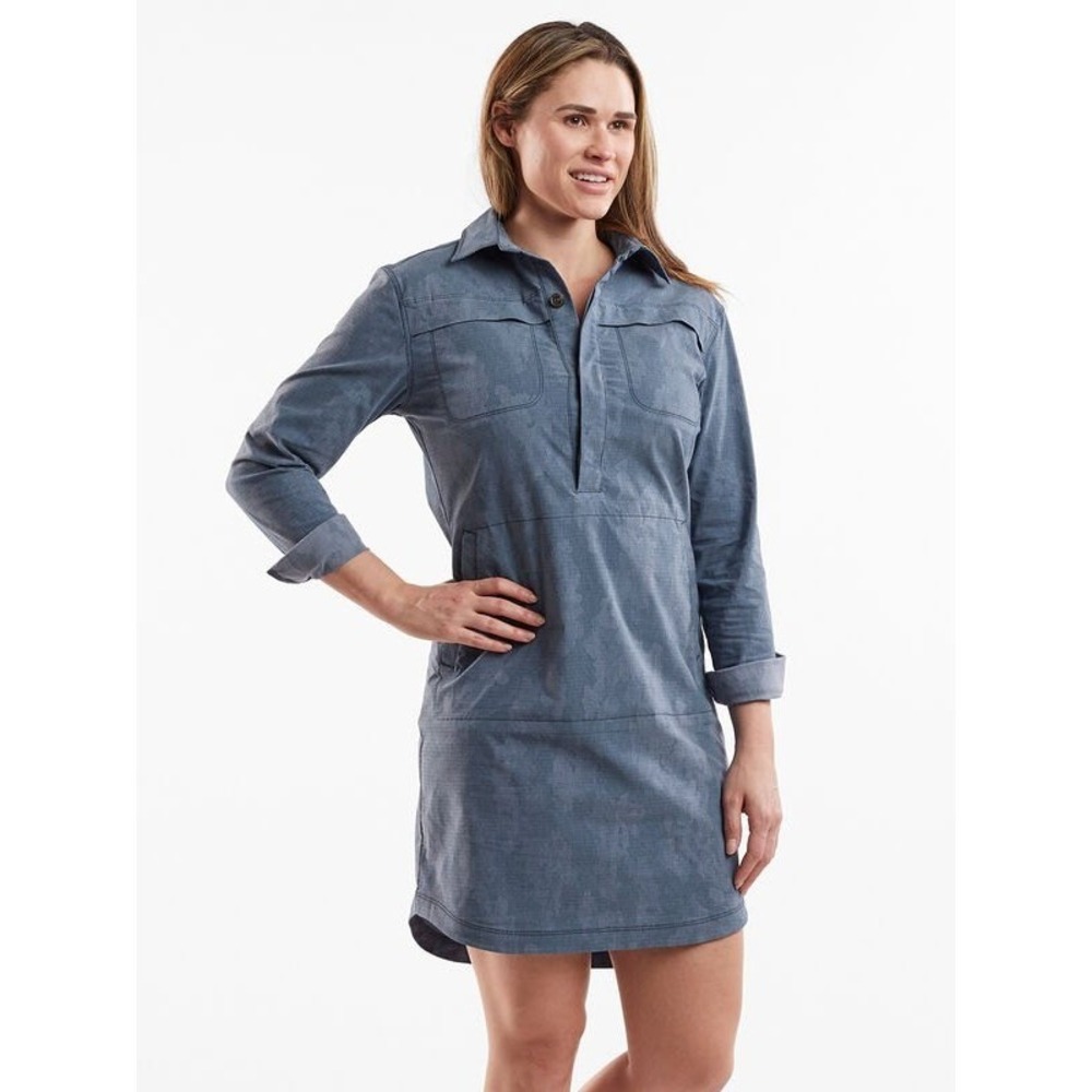 Title Nine Clamber Dress Blue Camo Dot Print‎ Tunic Long Sleeve XL